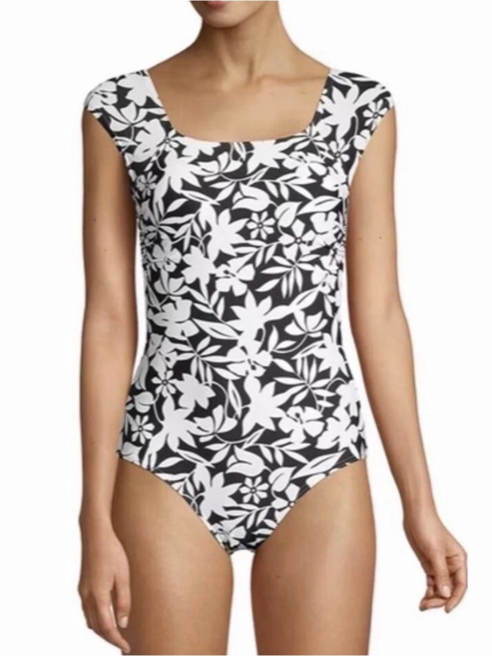 Lands' End Black & White Floral One-Piece Swimsuit for Kids